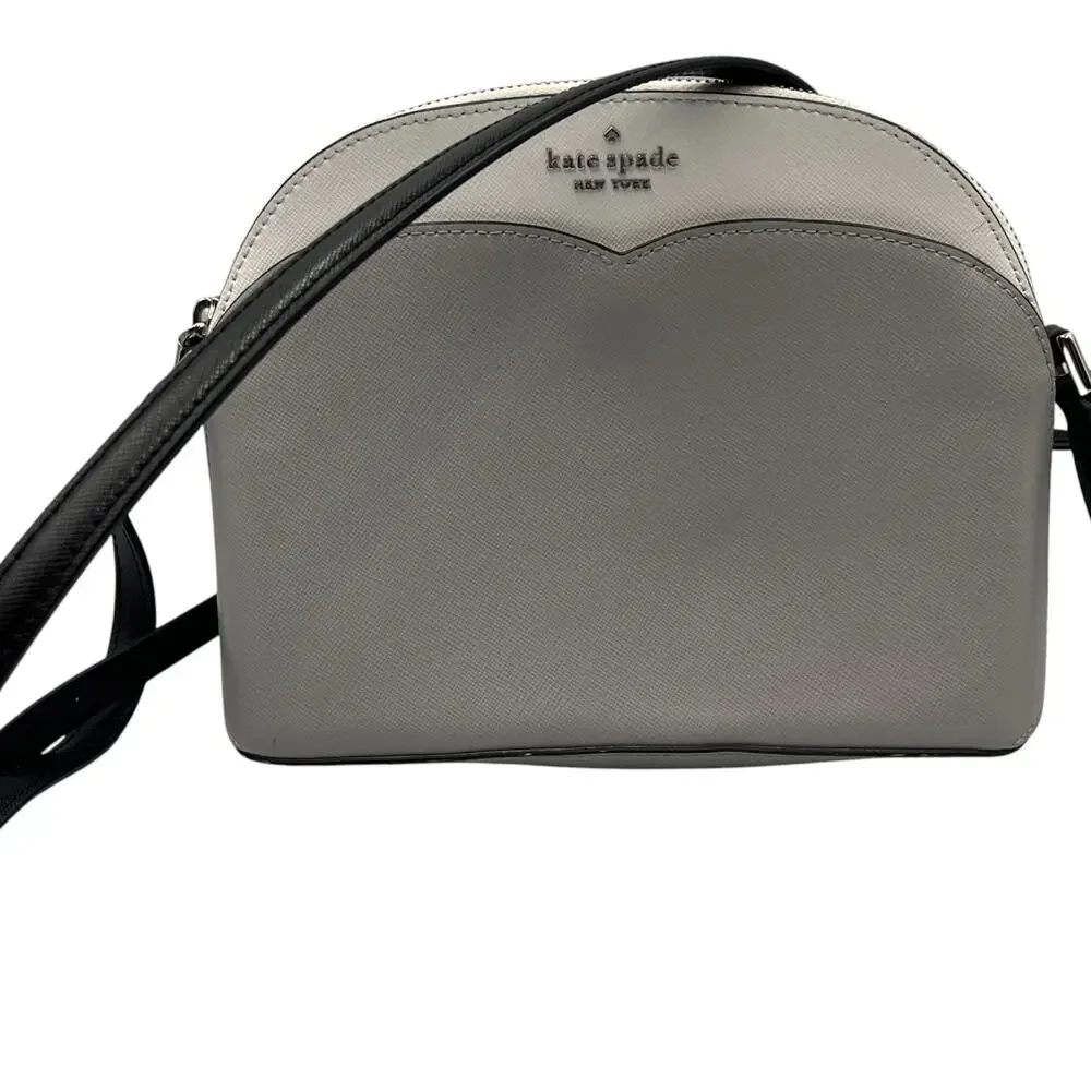 Kate Spade Payton Dome Saffiano Leather Crossbody Bag Gray White